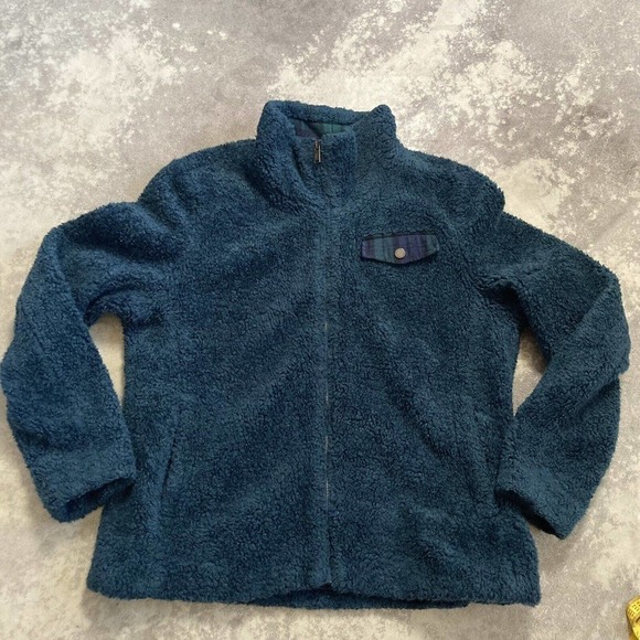 Pendleton Fuzzy Sherpa Fuzzy Zip Jacket Long Sleeve Dark Blue Women's Size Large - Picture 1 of 12